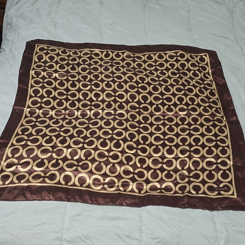 Coach Brown and Beige Silk Scarf